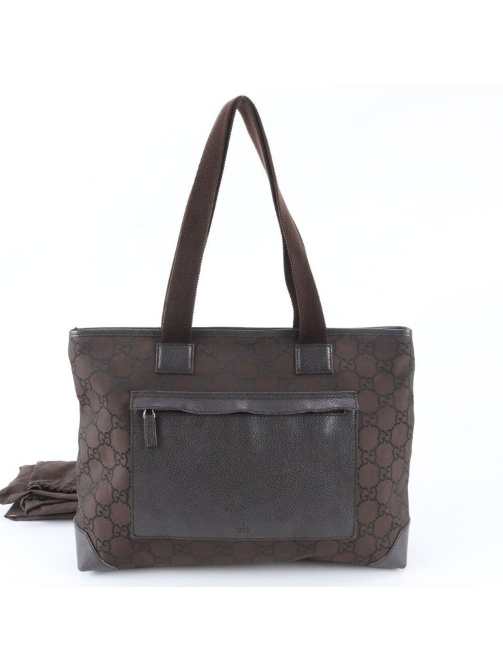 Gucci GG Nylon Leather Tote Bag Shoulder Business Brown